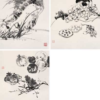 张大壮 兰花等（三幅） 镜心